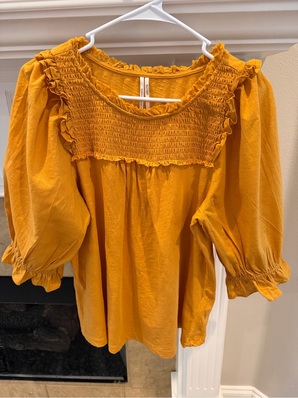 Anthropologie Marigold Ruffle Smocked Puff Sleeve Knit Top